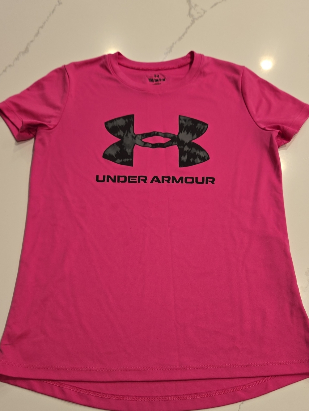 Girls Under Armour Hot Pink Tee with Black Logo